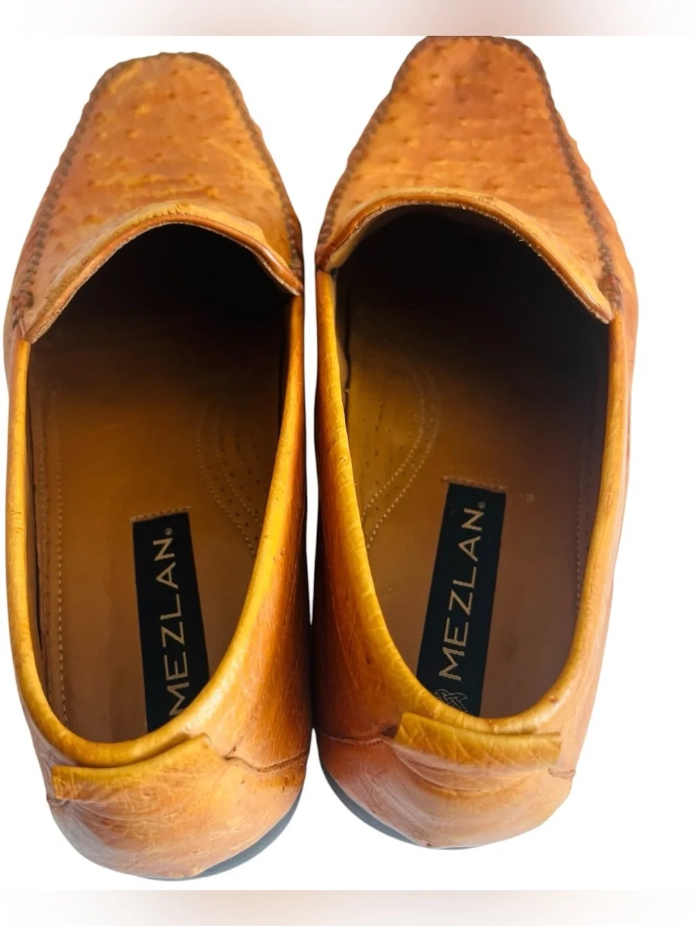 Mezlan Cognac Ostrich Leather Slip-On Loafers